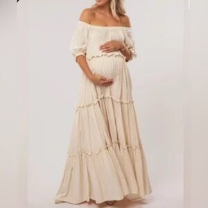 FORE Cream off the shoulder Maternity Dress - L